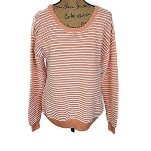 Christopher & Banks Womens sz L Sweater Orange Stripe Scoop Neck Long Sleeve
